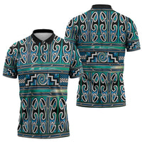 Maori Matariki Zipper Polo Shirt Green Galaxy Aesthetic Koru Art LT01 - Polynesian Pride