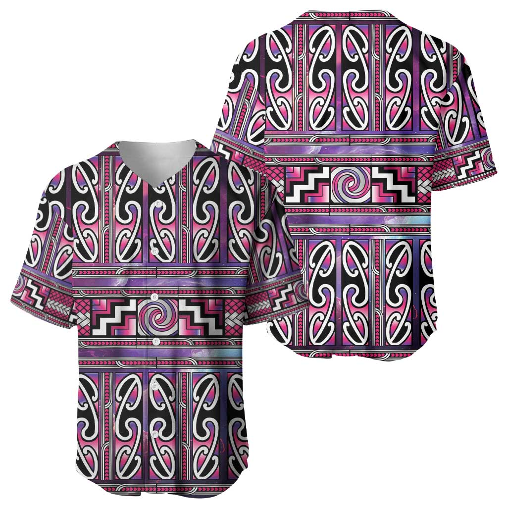 Maori Matariki Baseball Jersey Pink Galaxy Aesthetic Koru Art LT01 - Polynesian Pride