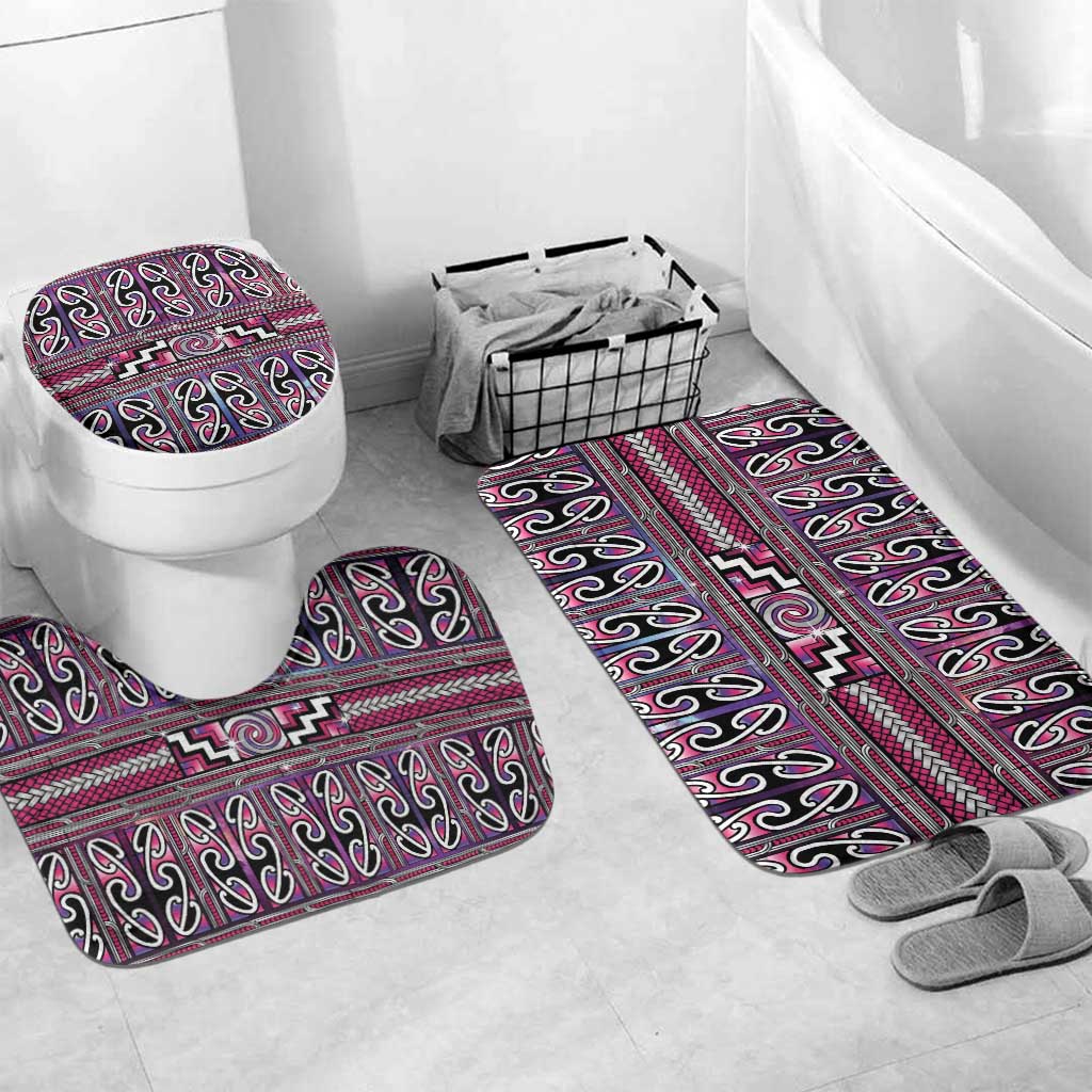 Maori Matariki Bathroom Set Pink Galaxy Aesthetic Koru Art LT01 Mat Set Only (3 pcs) One Size Pink - Polynesian Pride