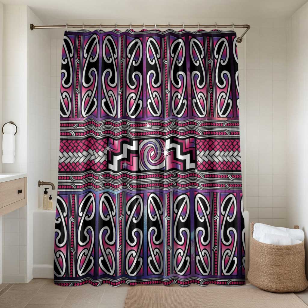 Maori Matariki Bathroom Set Pink Galaxy Aesthetic Koru Art LT01 Shower Curtain Only Pink - Polynesian Pride