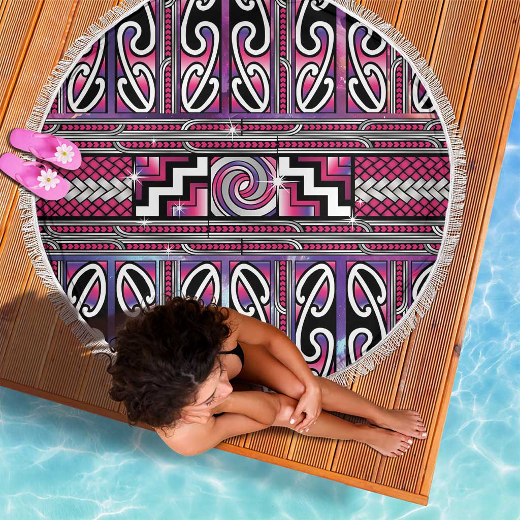 Maori Matariki Beach Blanket Pink Galaxy Aesthetic Koru Art LT01 - Polynesian Pride