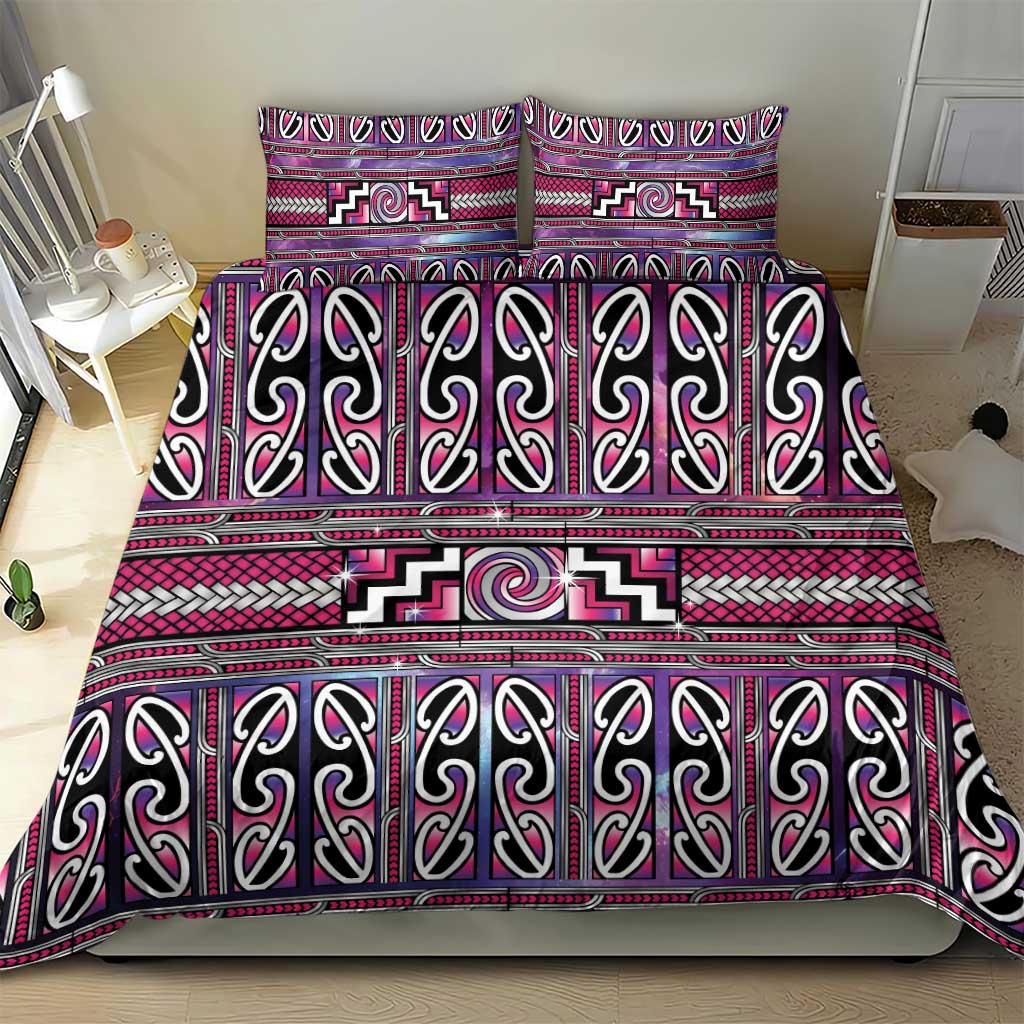 Maori Matariki Bedding Set Pink Galaxy Aesthetic Koru Art LT01 - Polynesian Pride