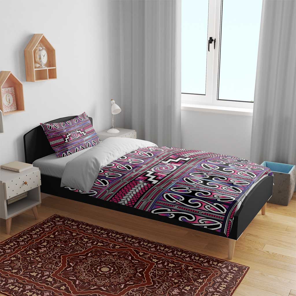 Maori Matariki Bedding Set Pink Galaxy Aesthetic Koru Art LT01 - Polynesian Pride