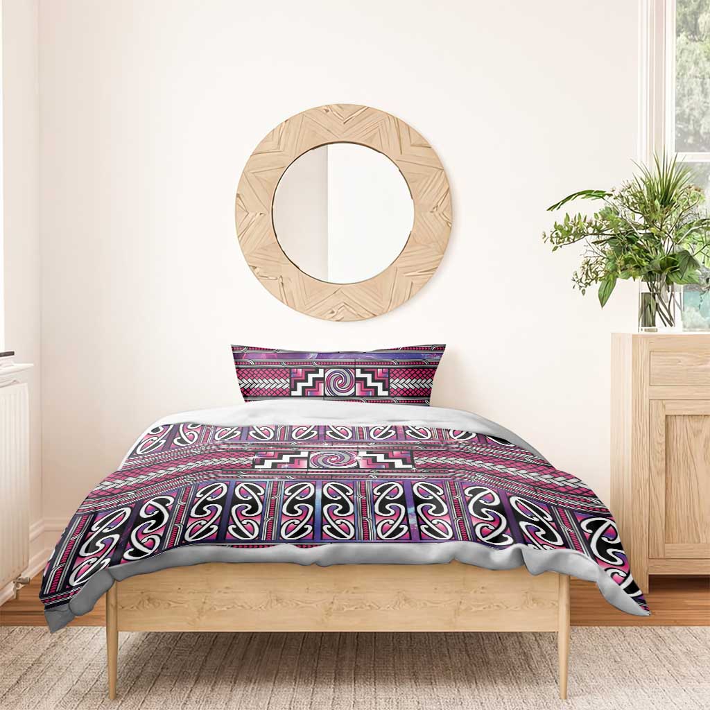 Maori Matariki Bedding Set Pink Galaxy Aesthetic Koru Art LT01 - Polynesian Pride