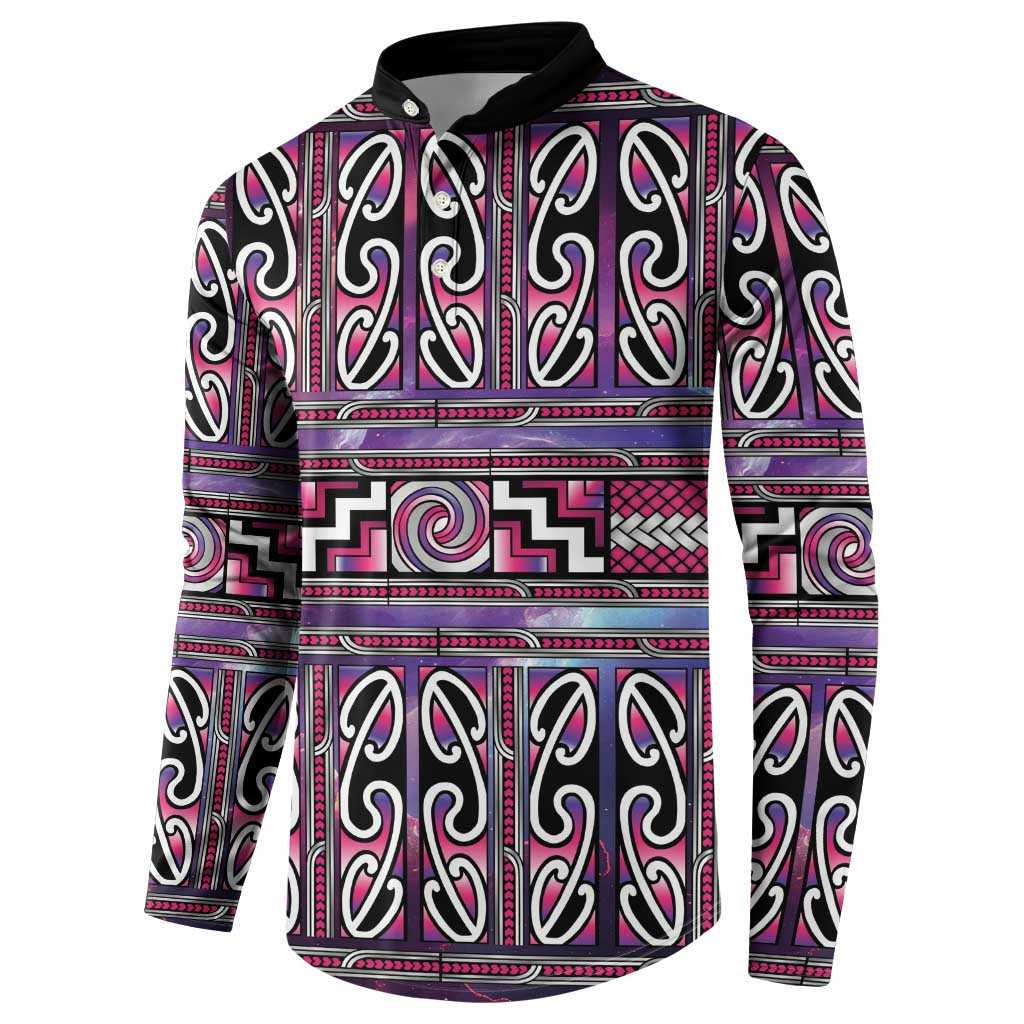 Maori Matariki Button Sweatshirt Pink Galaxy Aesthetic Koru Art LT01 - Polynesian Pride