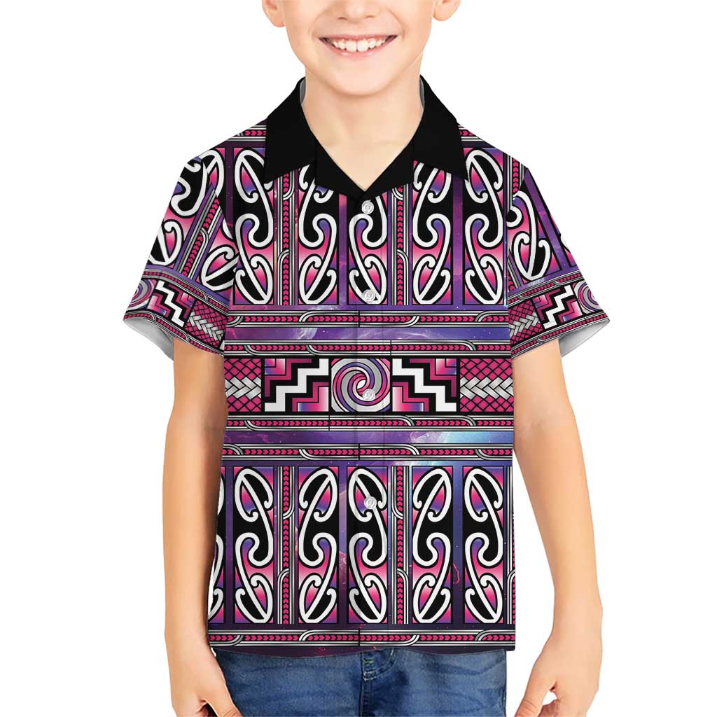 Maori Matariki Family Matching Puletasi and Hawaiian Shirt Pink Galaxy Aesthetic Koru Art LT01 Son's Shirt Pink - Polynesian Pride