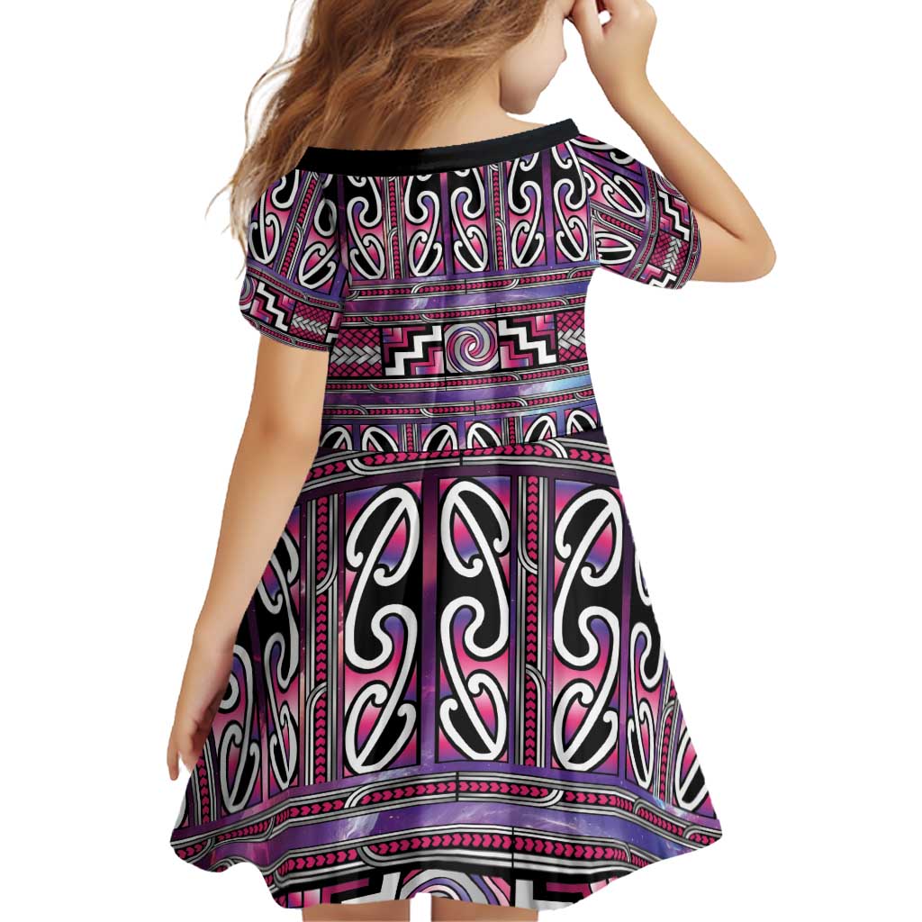 Maori Matariki Family Matching Short Sleeve Bodycon Dress and Hawaiian Shirt Pink Galaxy Aesthetic Koru Art LT01 - Polynesian Pride
