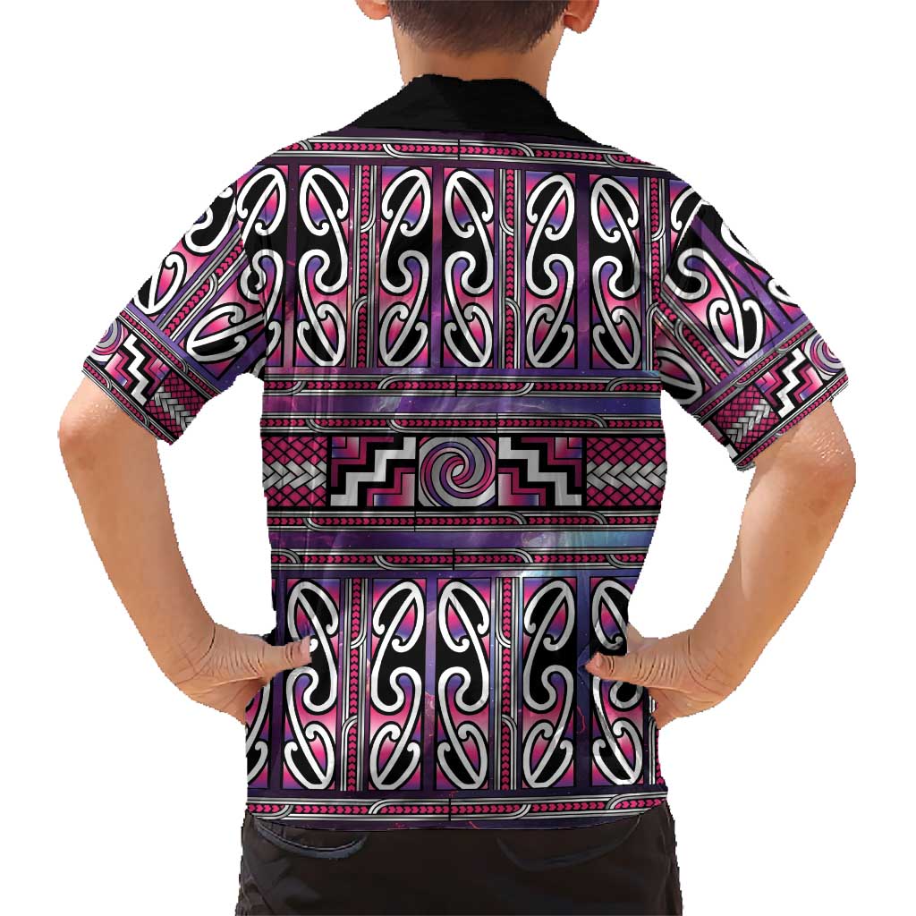 Maori Matariki Family Matching Summer Maxi Dress and Hawaiian Shirt Pink Galaxy Aesthetic Koru Art LT01 - Polynesian Pride