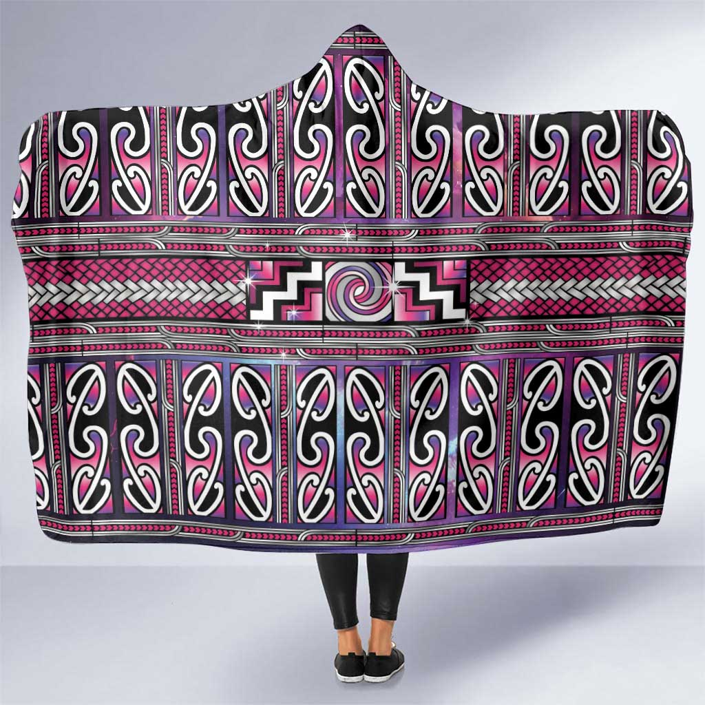 Maori Matariki Hooded Blanket Pink Galaxy Aesthetic Koru Art LT01 One Size Pink - Polynesian Pride