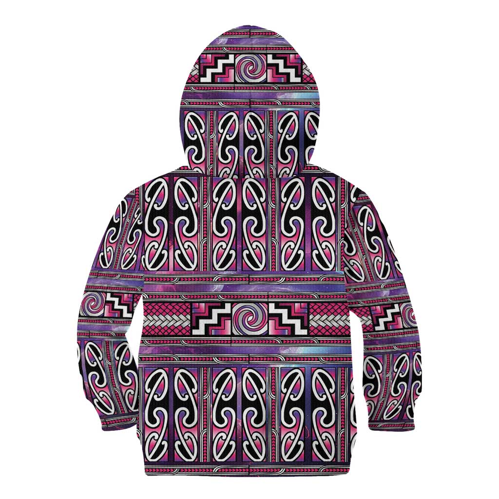 Maori Matariki Kid Hoodie Pink Galaxy Aesthetic Koru Art LT01 - Polynesian Pride