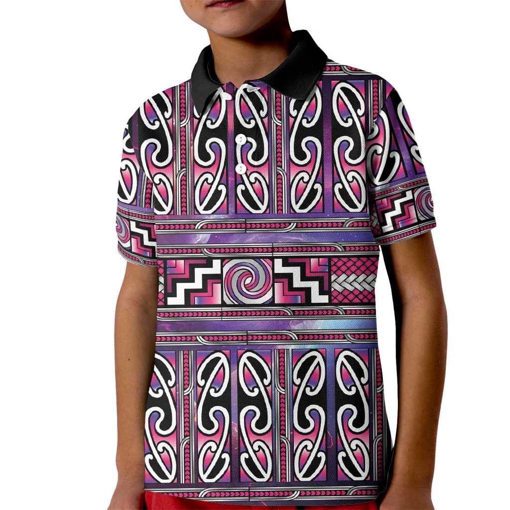 Maori Matariki Kid Polo Shirt Pink Galaxy Aesthetic Koru Art LT01 Kid Pink - Polynesian Pride
