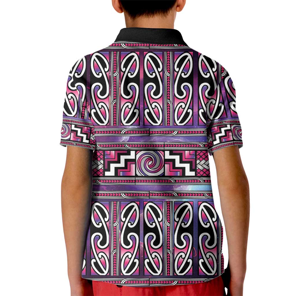 Maori Matariki Kid Polo Shirt Pink Galaxy Aesthetic Koru Art LT01 - Polynesian Pride