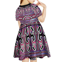 Maori Matariki Kid Short Sleeve Dress Pink Galaxy Aesthetic Koru Art LT01 - Polynesian Pride