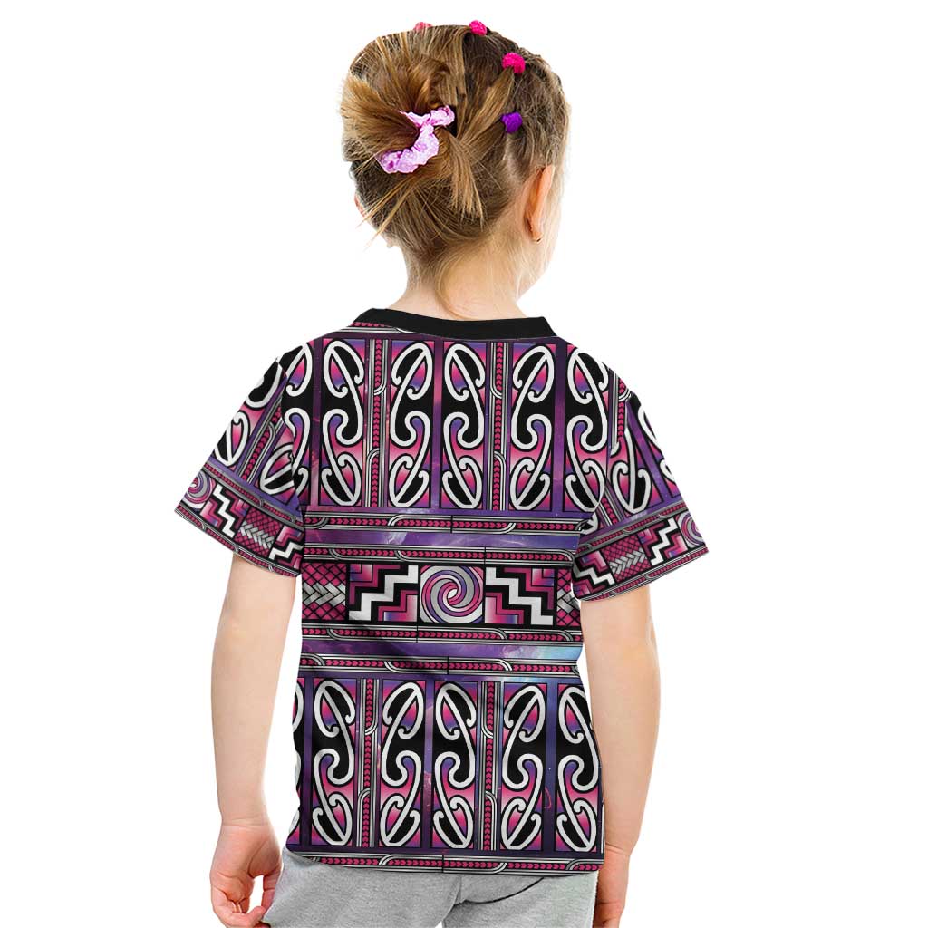 Maori Matariki Kid T Shirt Pink Galaxy Aesthetic Koru Art LT01 - Polynesian Pride