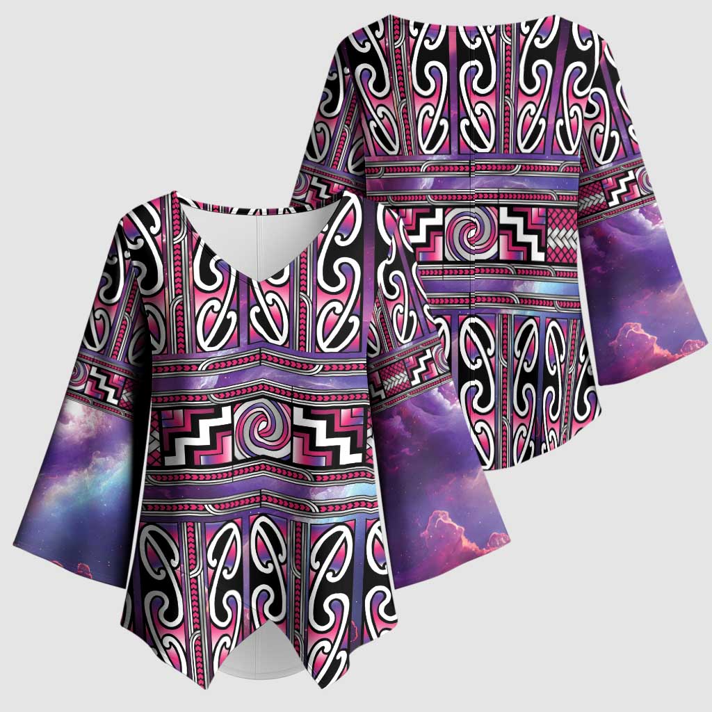 Maori Matariki Kimono Sleeve Blouse Pink Galaxy Aesthetic Koru Art LT01 - Polynesian Pride