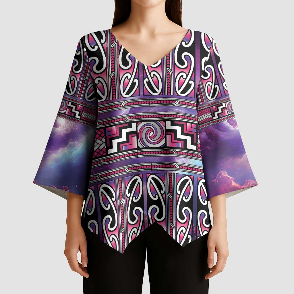 Maori Matariki Kimono Sleeve Blouse Pink Galaxy Aesthetic Koru Art LT01 - Polynesian Pride