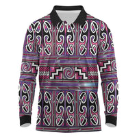 Maori Matariki Long Sleeve Polo Shirt Pink Galaxy Aesthetic Koru Art LT01 Pink - Polynesian Pride