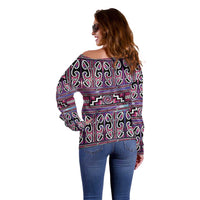 Maori Matariki Off Shoulder Sweater Pink Galaxy Aesthetic Koru Art LT01 - Polynesian Pride
