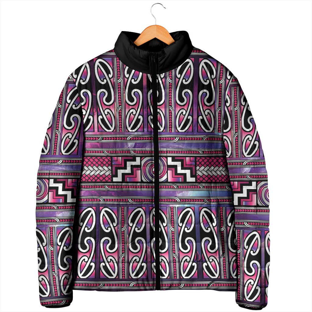 Maori Matariki Padded Jacket Pink Galaxy Aesthetic Koru Art LT01 - Polynesian Pride