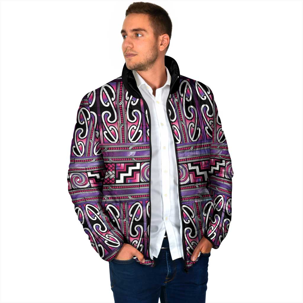 Maori Matariki Padded Jacket Pink Galaxy Aesthetic Koru Art LT01 - Polynesian Pride