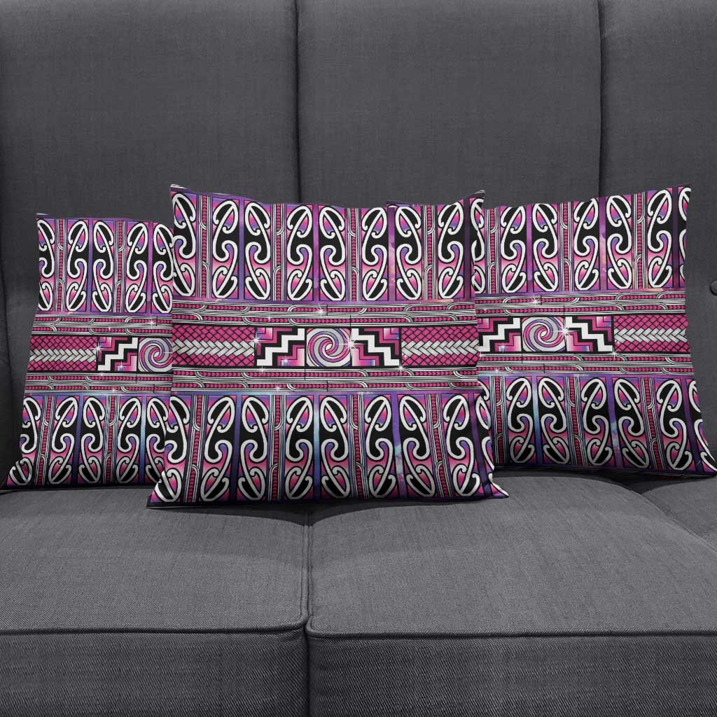 Maori Matariki Pillow Cover Pink Galaxy Aesthetic Koru Art LT01 - Polynesian Pride