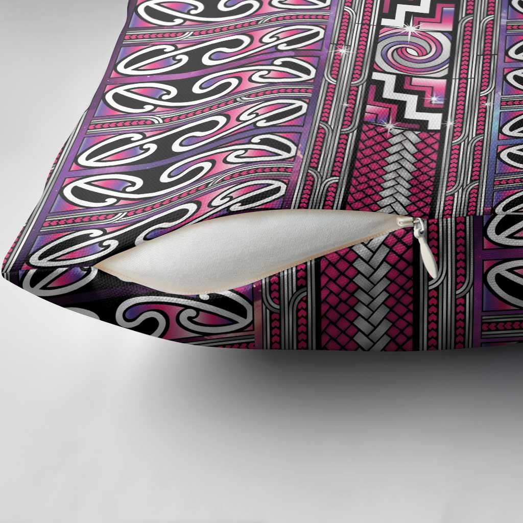 Maori Matariki Pillow Cover Pink Galaxy Aesthetic Koru Art LT01 - Polynesian Pride