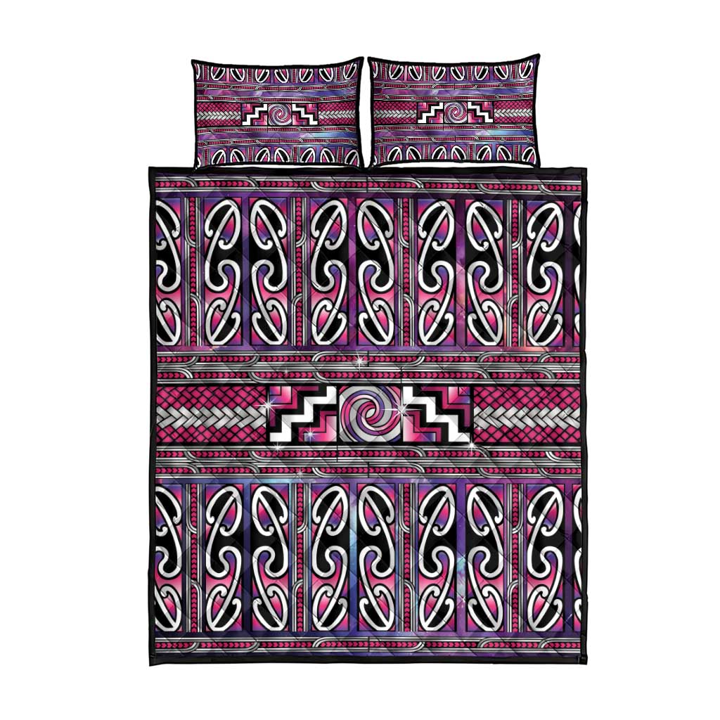 Maori Matariki Quilt Bed Set Pink Galaxy Aesthetic Koru Art LT01 - Polynesian Pride