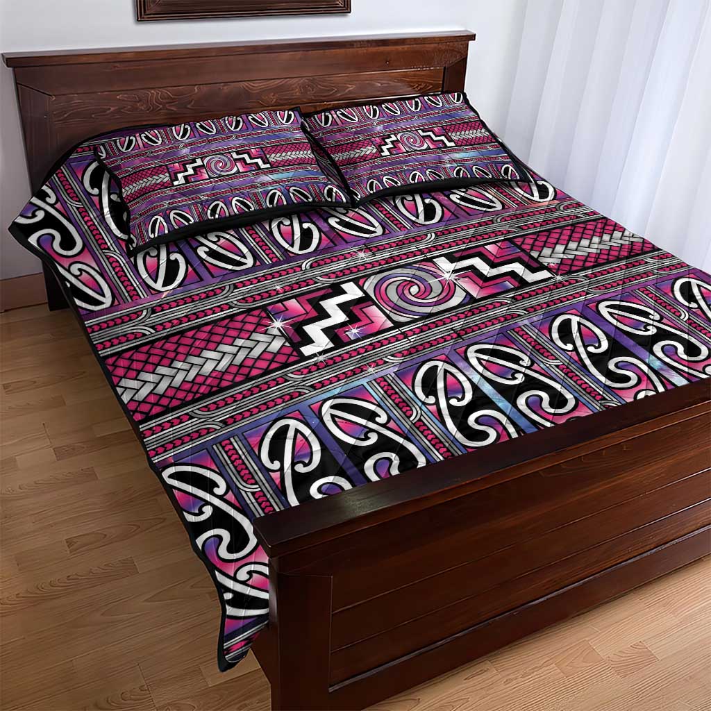 Maori Matariki Quilt Bed Set Pink Galaxy Aesthetic Koru Art LT01 - Polynesian Pride