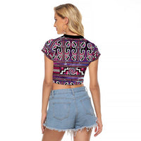 Maori Matariki Raglan Cropped T Shirt Pink Galaxy Aesthetic Koru Art LT01 - Polynesian Pride