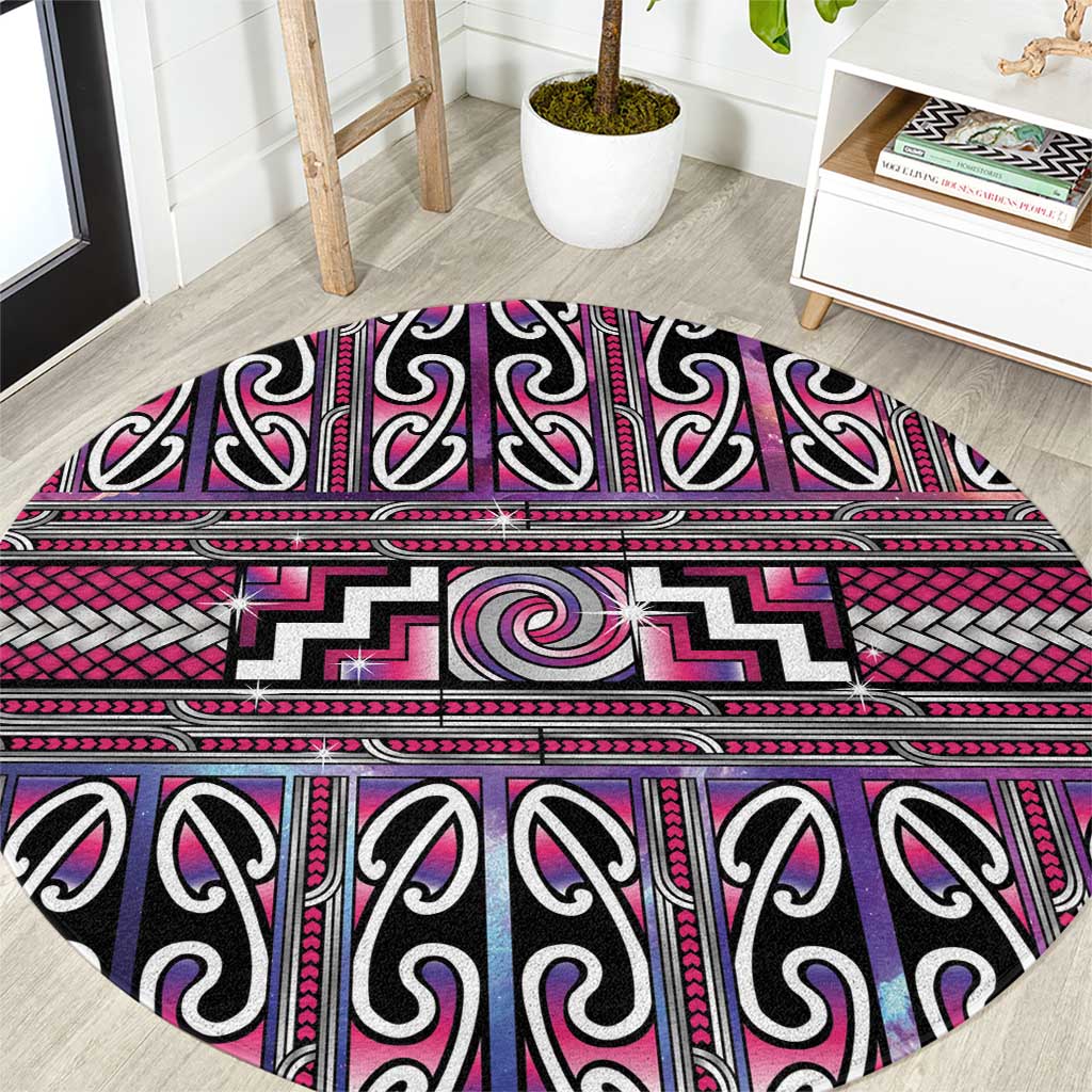 Maori Matariki Round Carpet Pink Galaxy Aesthetic Koru Art LT01 Pink - Polynesian Pride