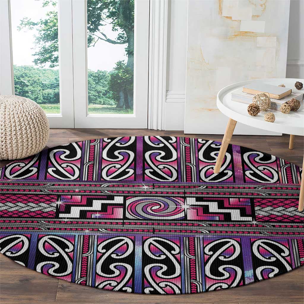 Maori Matariki Round Carpet Pink Galaxy Aesthetic Koru Art LT01 - Polynesian Pride