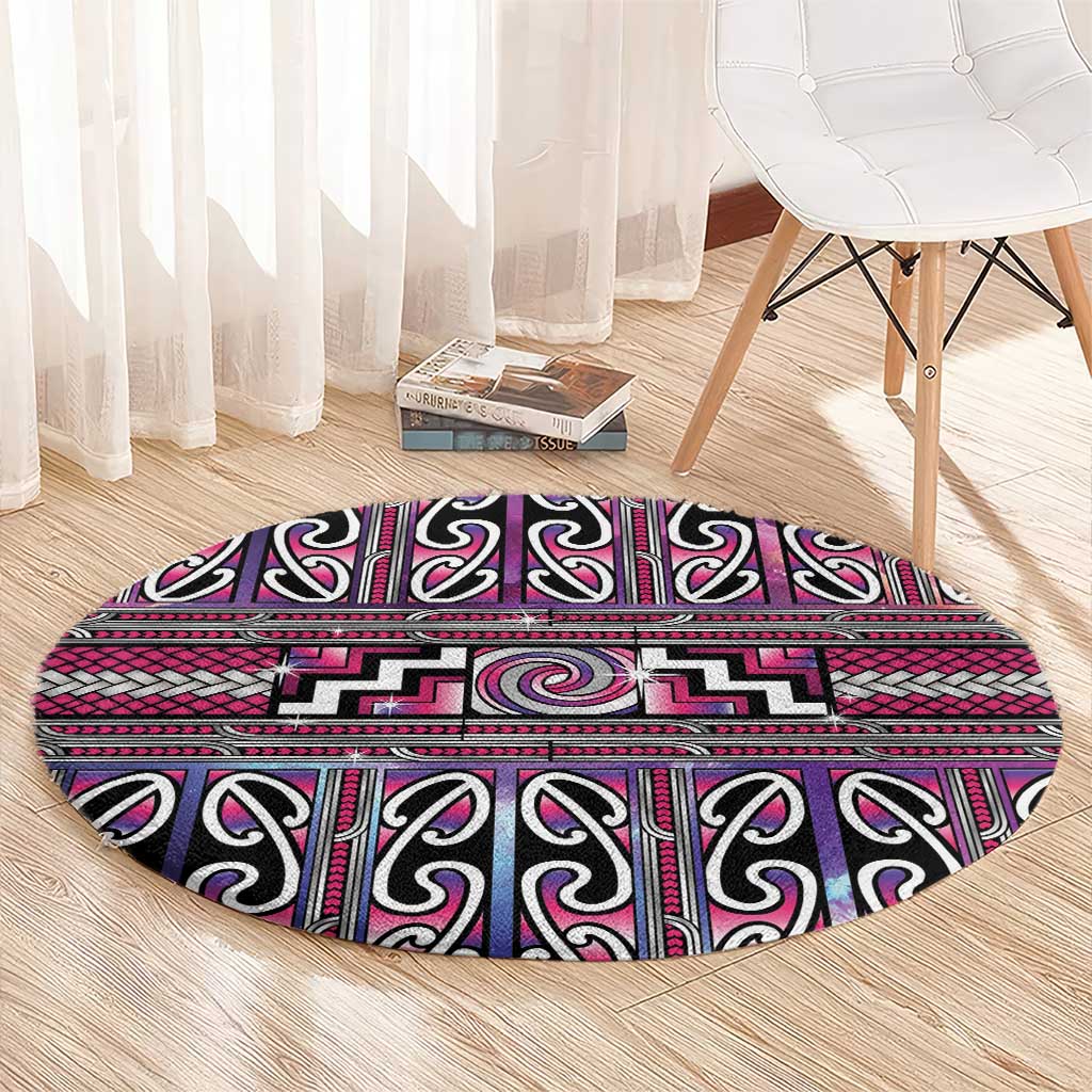 Maori Matariki Round Carpet Pink Galaxy Aesthetic Koru Art LT01 - Polynesian Pride