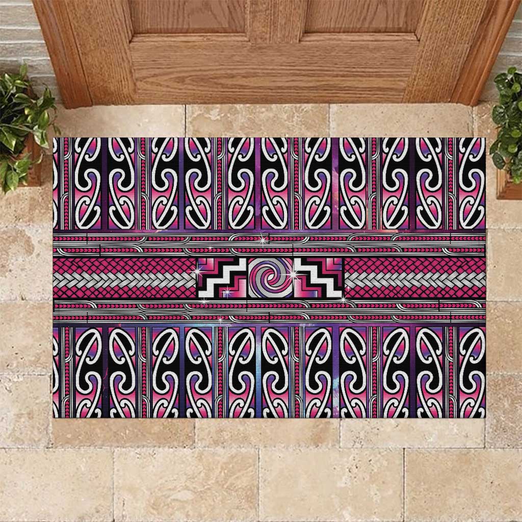 Maori Matariki Rubber Doormat Pink Galaxy Aesthetic Koru Art LT01 Pink - Polynesian Pride