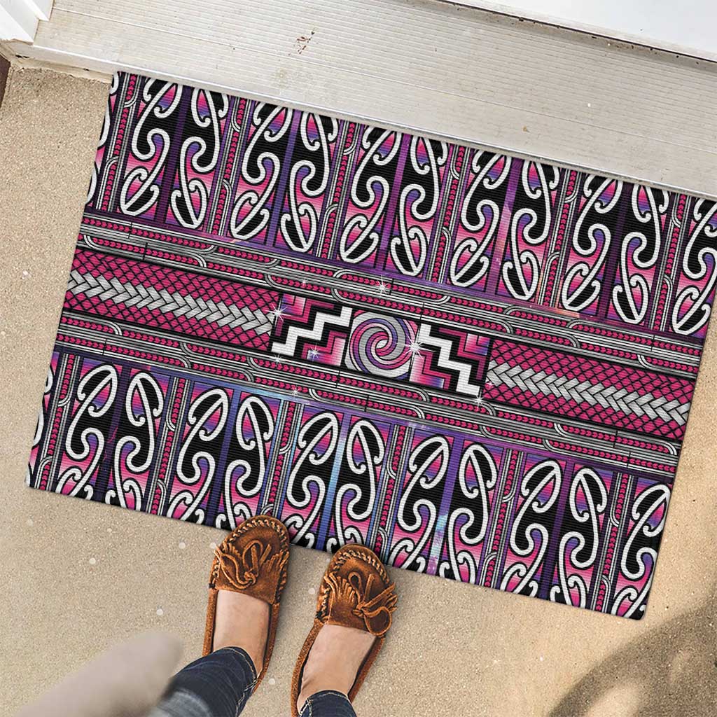Maori Matariki Rubber Doormat Pink Galaxy Aesthetic Koru Art LT01 - Polynesian Pride