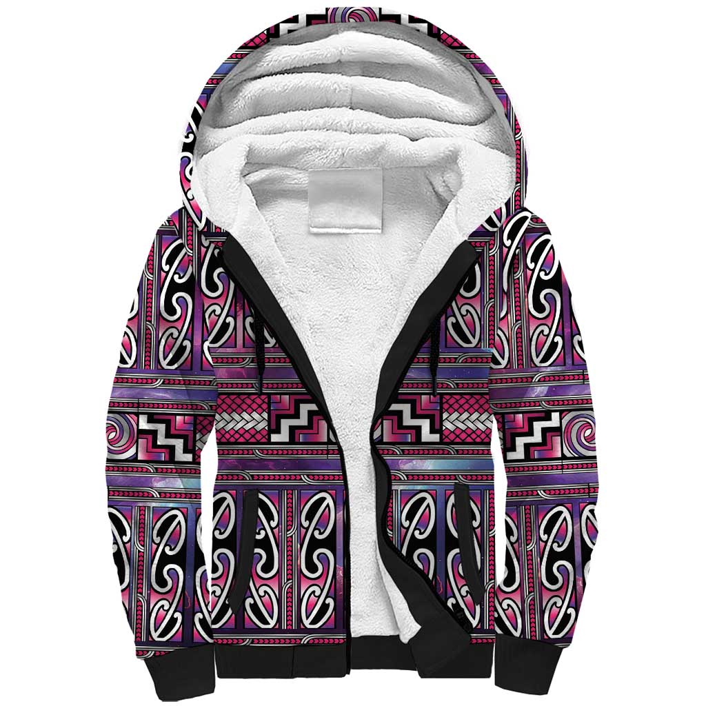 Maori Matariki Sherpa Hoodie Pink Galaxy Aesthetic Koru Art LT01 Unisex Pink - Polynesian Pride