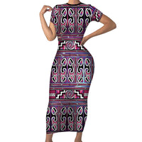 Maori Matariki Short Sleeve Bodycon Dress Pink Galaxy Aesthetic Koru Art LT01 Long Dress Pink - Polynesian Pride