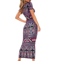 Maori Matariki Short Sleeve Bodycon Dress Pink Galaxy Aesthetic Koru Art LT01 - Polynesian Pride