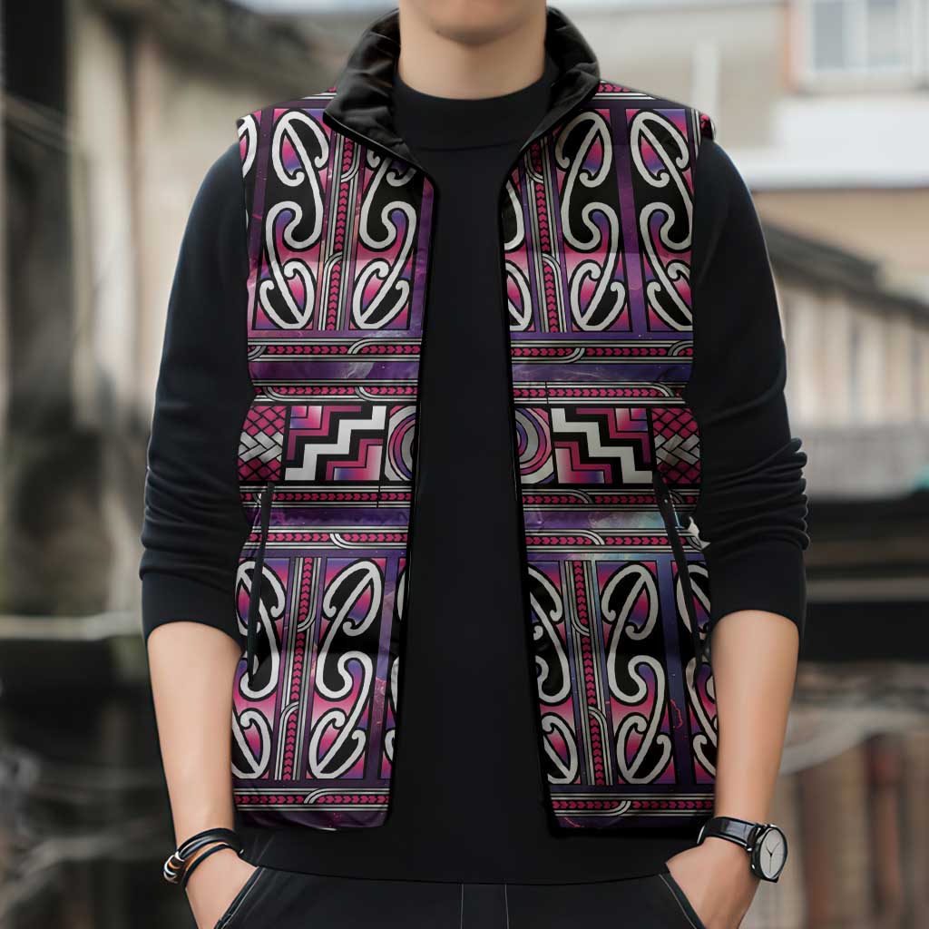 Maori Matariki Sleeveless Puffer Jacket Pink Galaxy Aesthetic Koru Art LT01 - Polynesian Pride