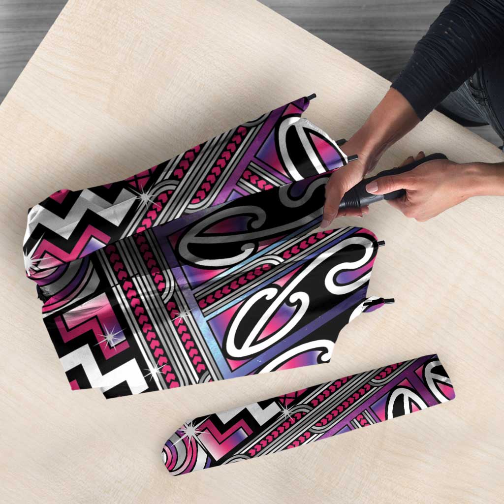 Maori Matariki Umbrella Pink Galaxy Aesthetic Koru Art LT01 - Polynesian Pride