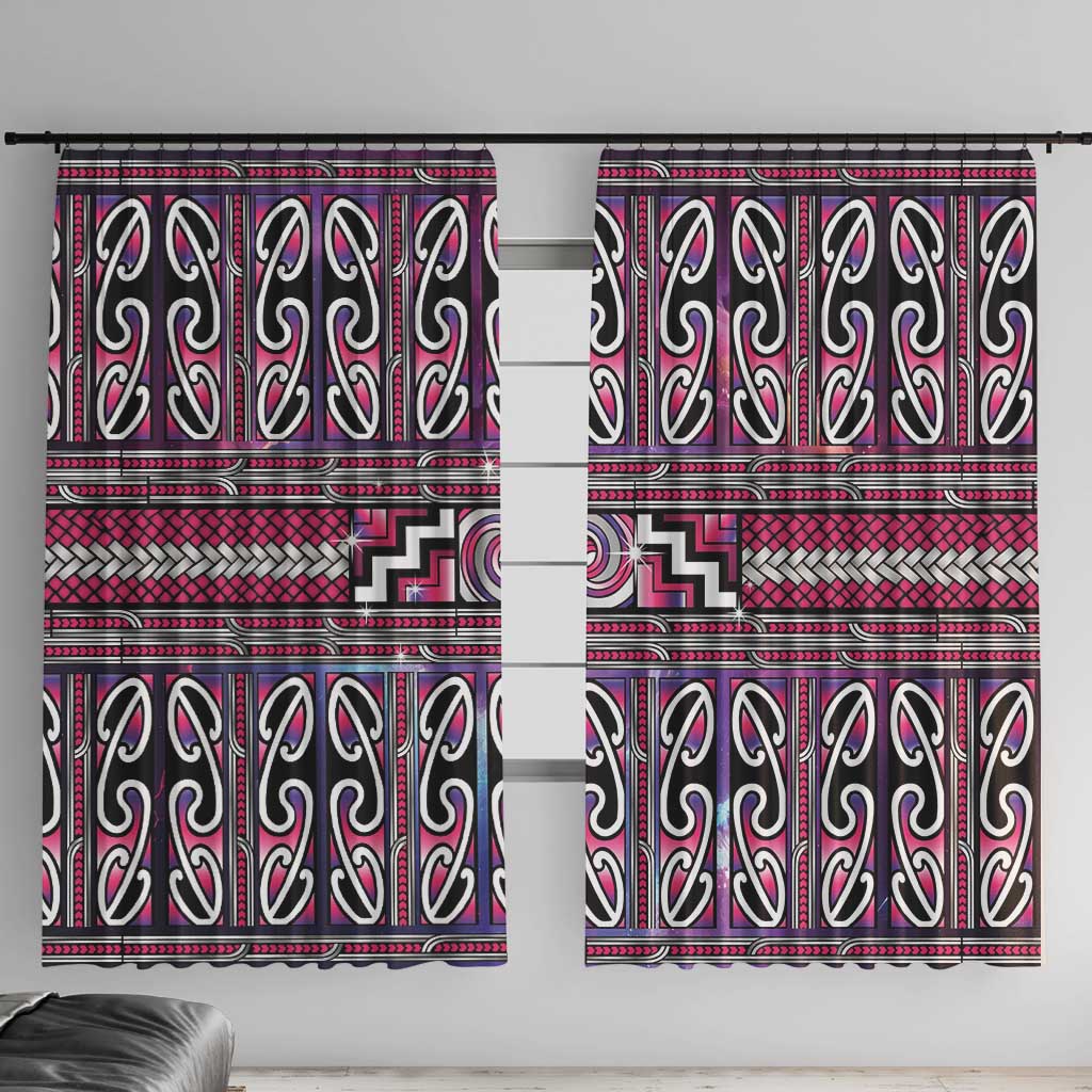 Maori Matariki Window Curtain Pink Galaxy Aesthetic Koru Art LT01 With Hooks Pink - Polynesian Pride