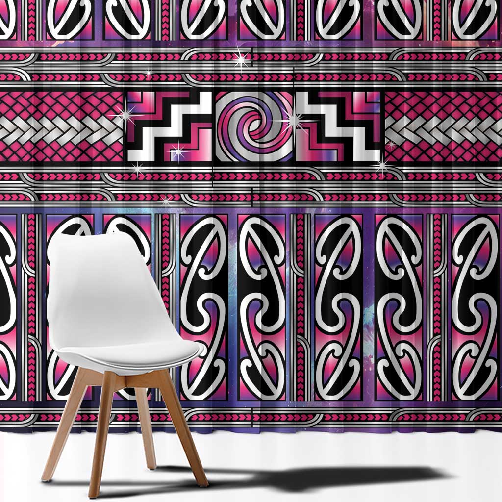Maori Matariki Window Curtain Pink Galaxy Aesthetic Koru Art LT01 - Polynesian Pride
