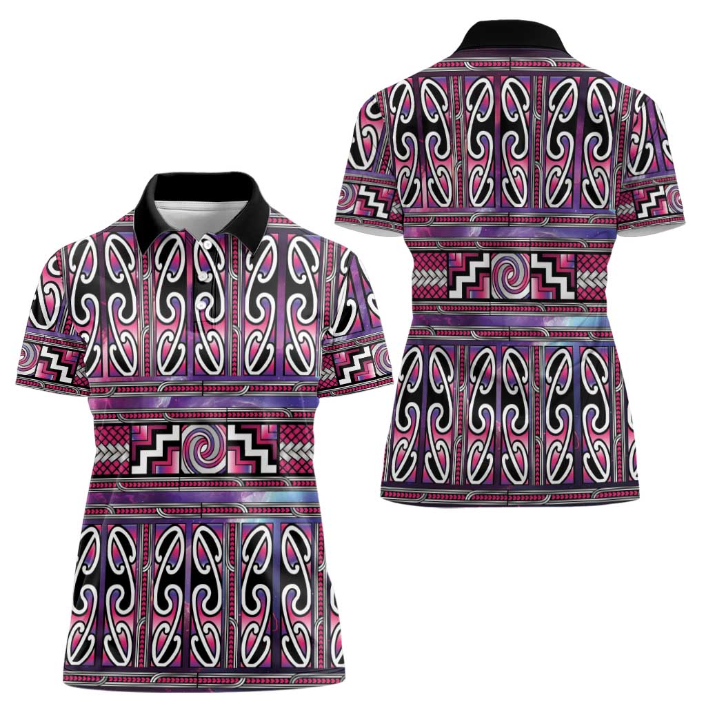 Maori Matariki Women Polo Shirt Pink Galaxy Aesthetic Koru Art LT01 - Polynesian Pride