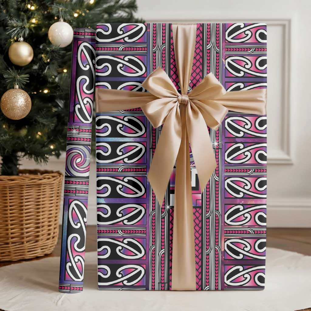 Maori Matariki Wrapping Paper Pink Galaxy Aesthetic Koru Art LT01 - Polynesian Pride