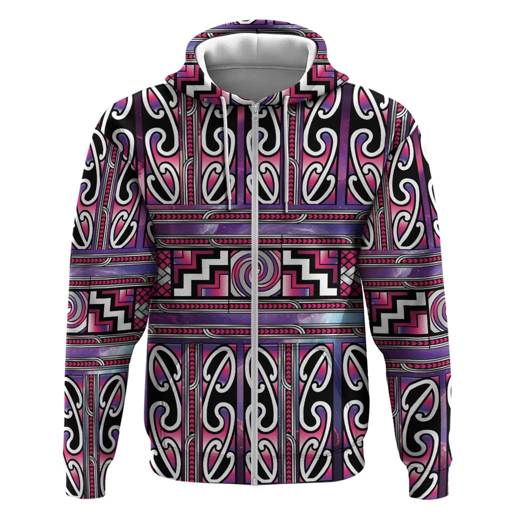 Maori Matariki Zip Hoodie Pink Galaxy Aesthetic Koru Art LT01 Zip Hoodie Pink - Polynesian Pride