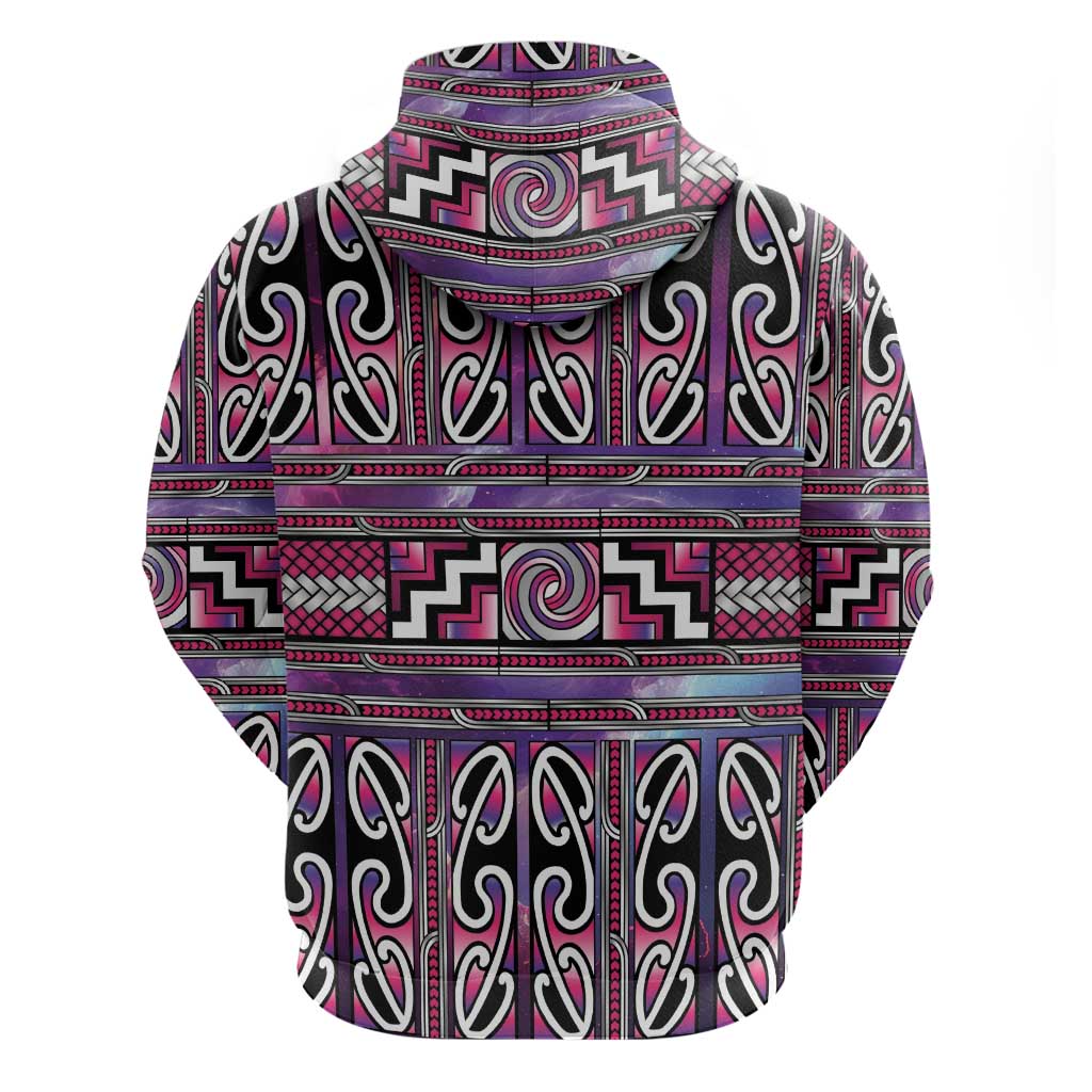 Maori Matariki Zip Hoodie Pink Galaxy Aesthetic Koru Art LT01 - Polynesian Pride