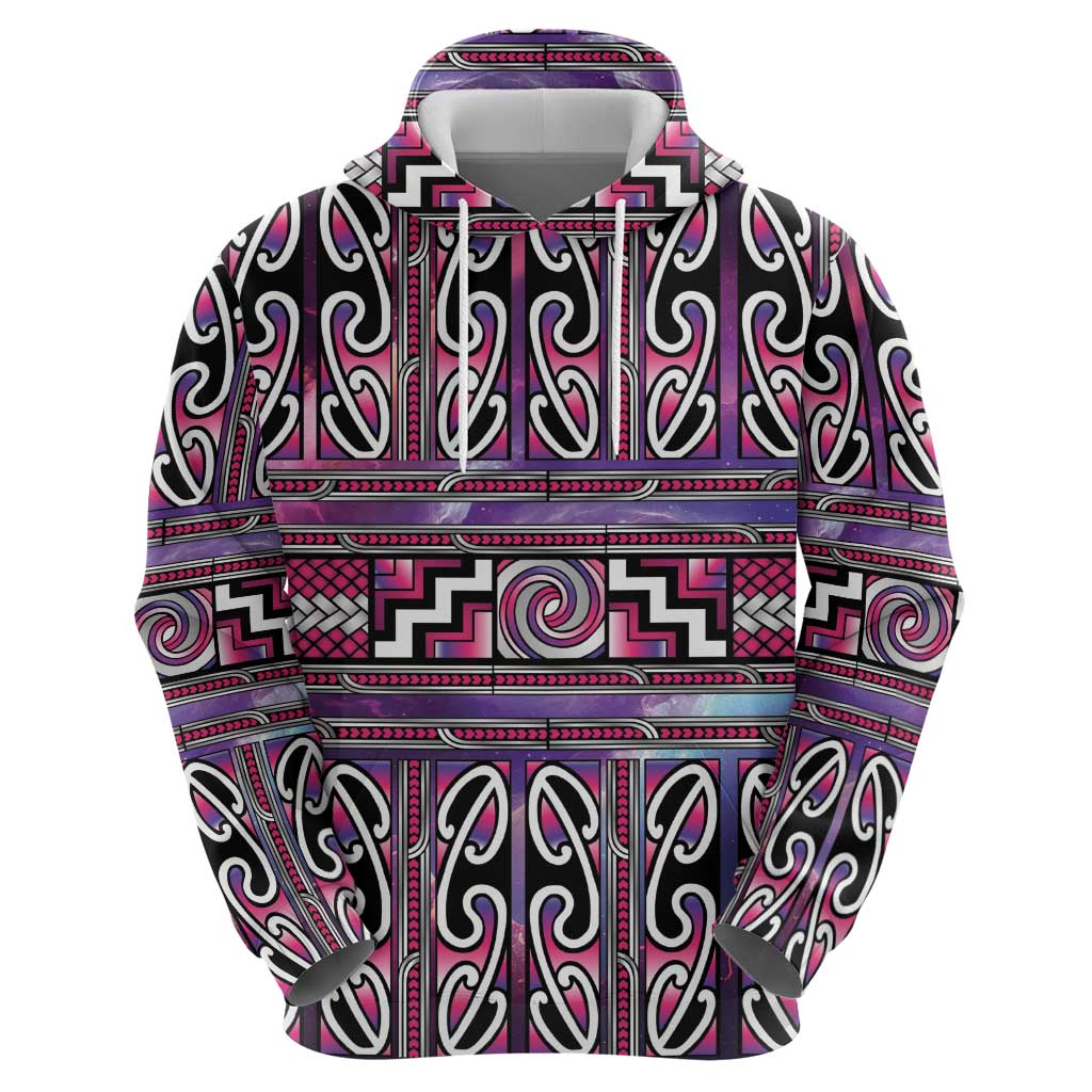 Maori Matariki Zip Hoodie Pink Galaxy Aesthetic Koru Art LT01 - Polynesian Pride