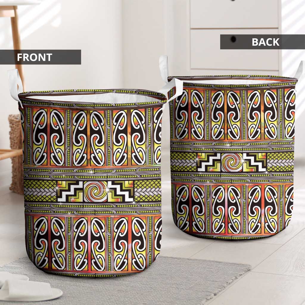 Maori Matariki Laundry Basket Yellow Galaxy Aesthetic Koru Art LT01 - Polynesian Pride