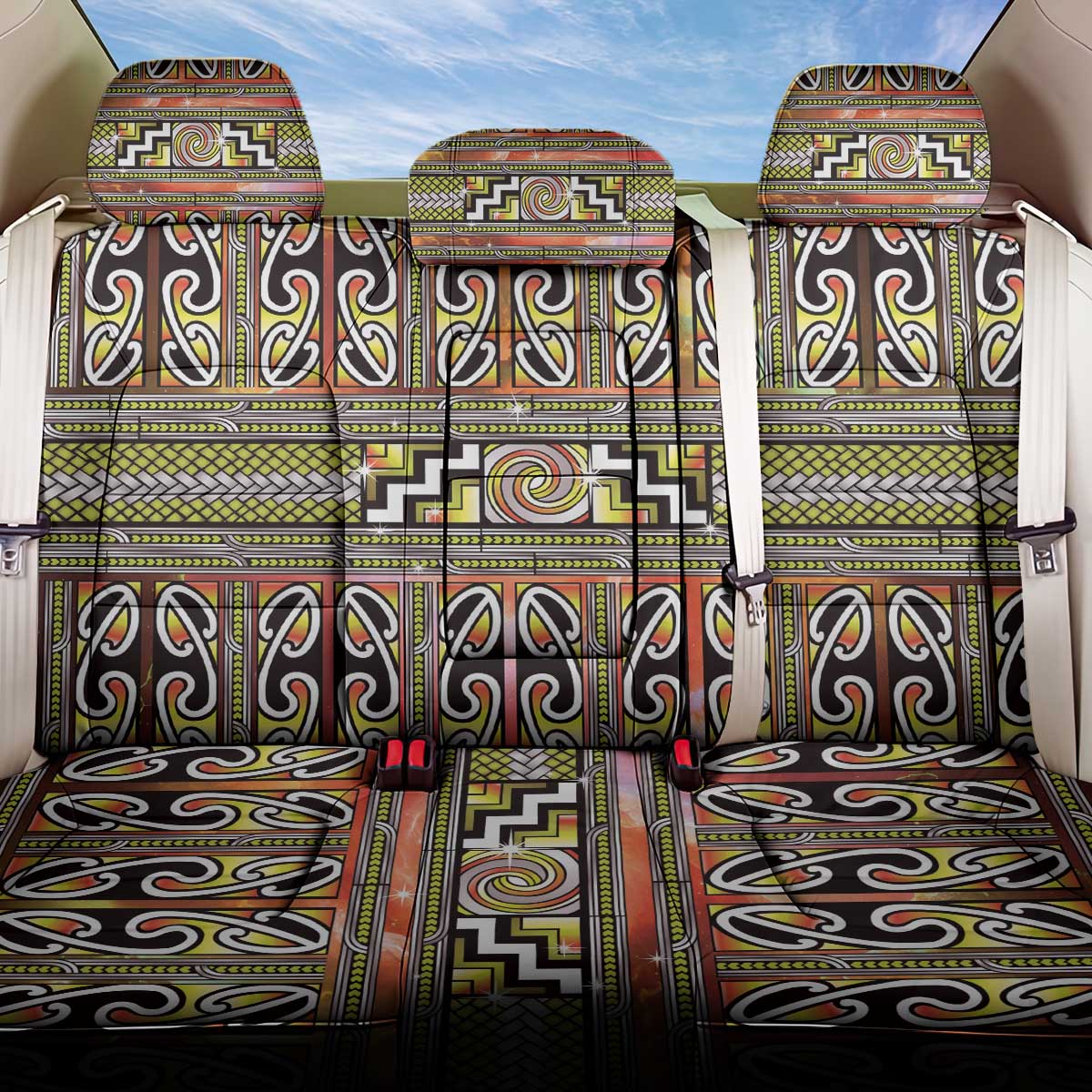 Maori Matariki Back Car Seat Cover Yellow Galaxy Aesthetic Koru Art LT01 One Size Yellow - Polynesian Pride