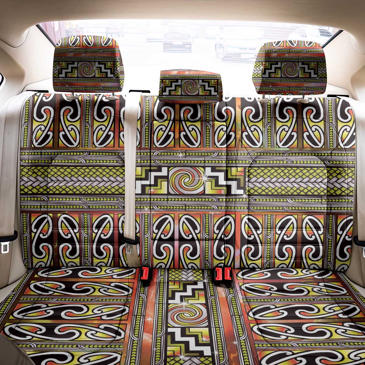 Maori Matariki Back Car Seat Cover Yellow Galaxy Aesthetic Koru Art LT01 - Polynesian Pride