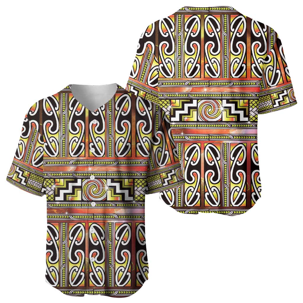 Maori Matariki Baseball Jersey Yellow Galaxy Aesthetic Koru Art LT01 - Polynesian Pride